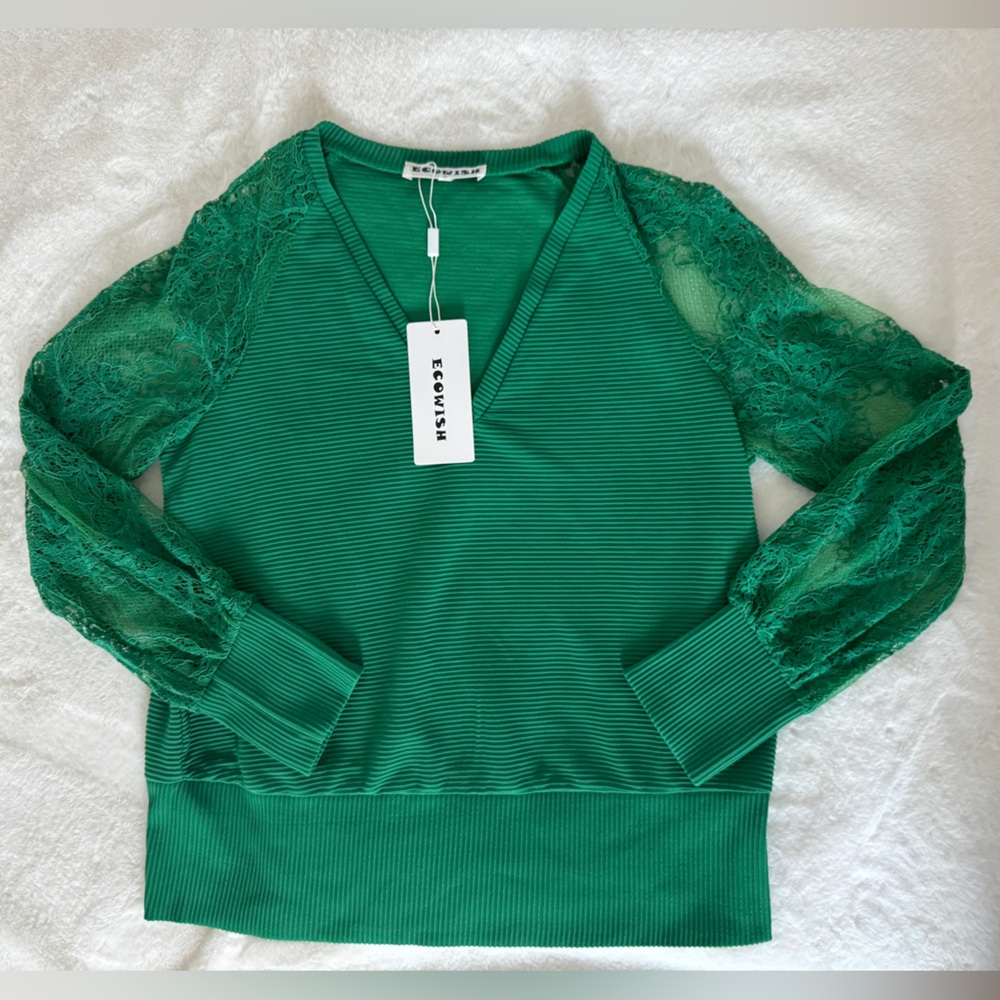 Ecowish Green Top with Lace Sleeves, Size Small - NWT - Picture 4 of 10